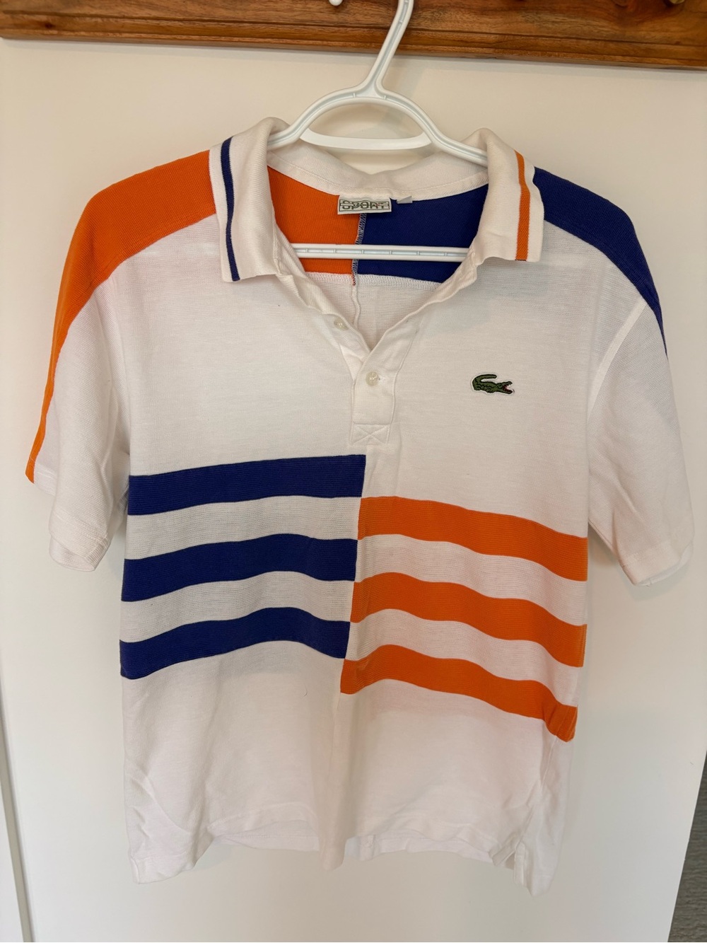 Lacoste Kids White Polo with Orange & Blue Stripe Panels